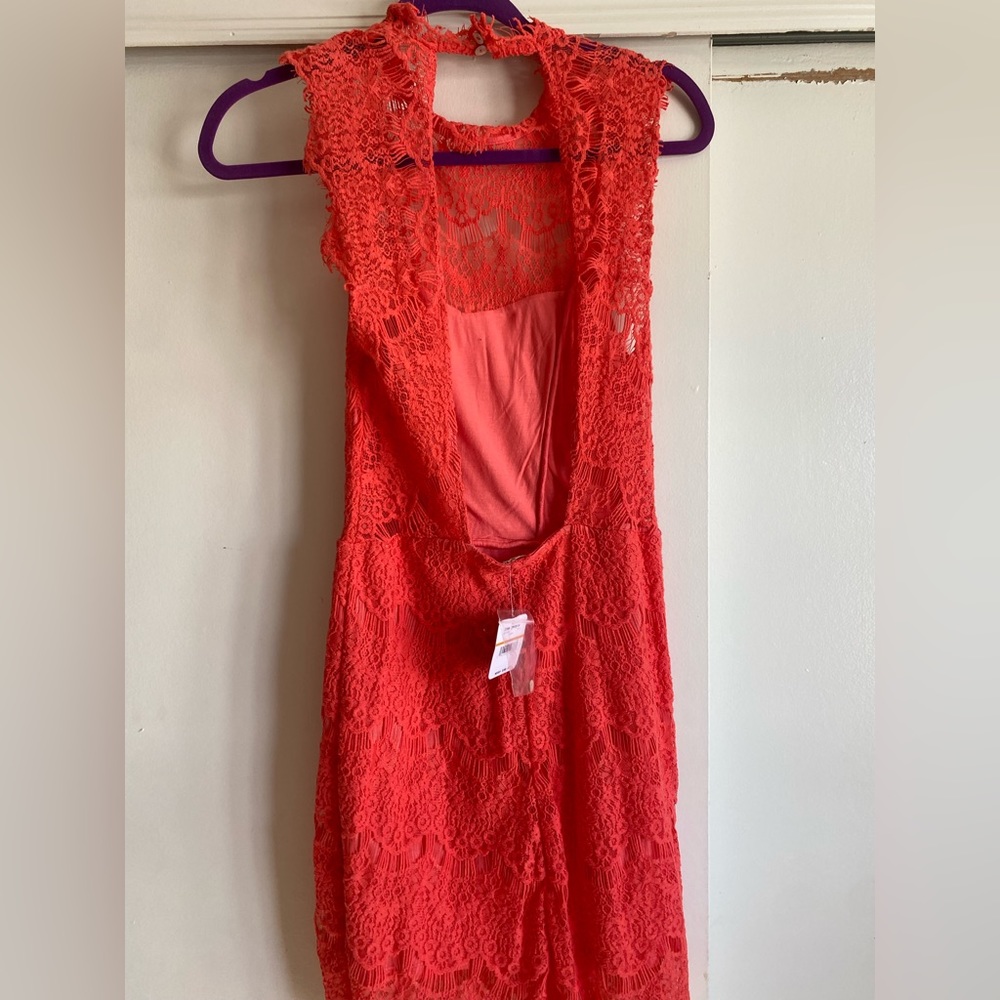 Free People Red Backless Lace Mini Dress - Picture 3 of 5